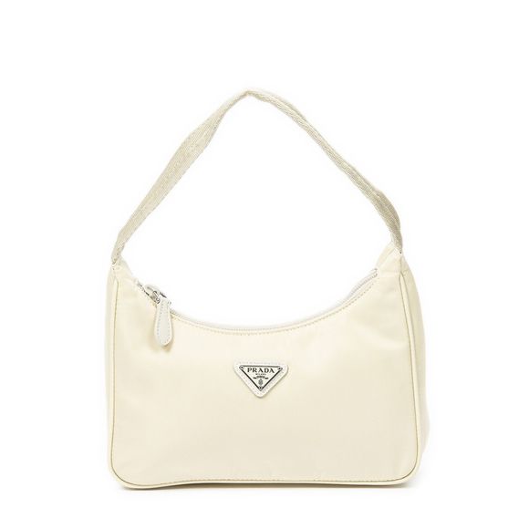 Prada Vintage Mini Zip Hobo Ivory Canvas A - Picture 1 of 9